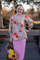 3/4 bubble sleeve modest beautiful print top 