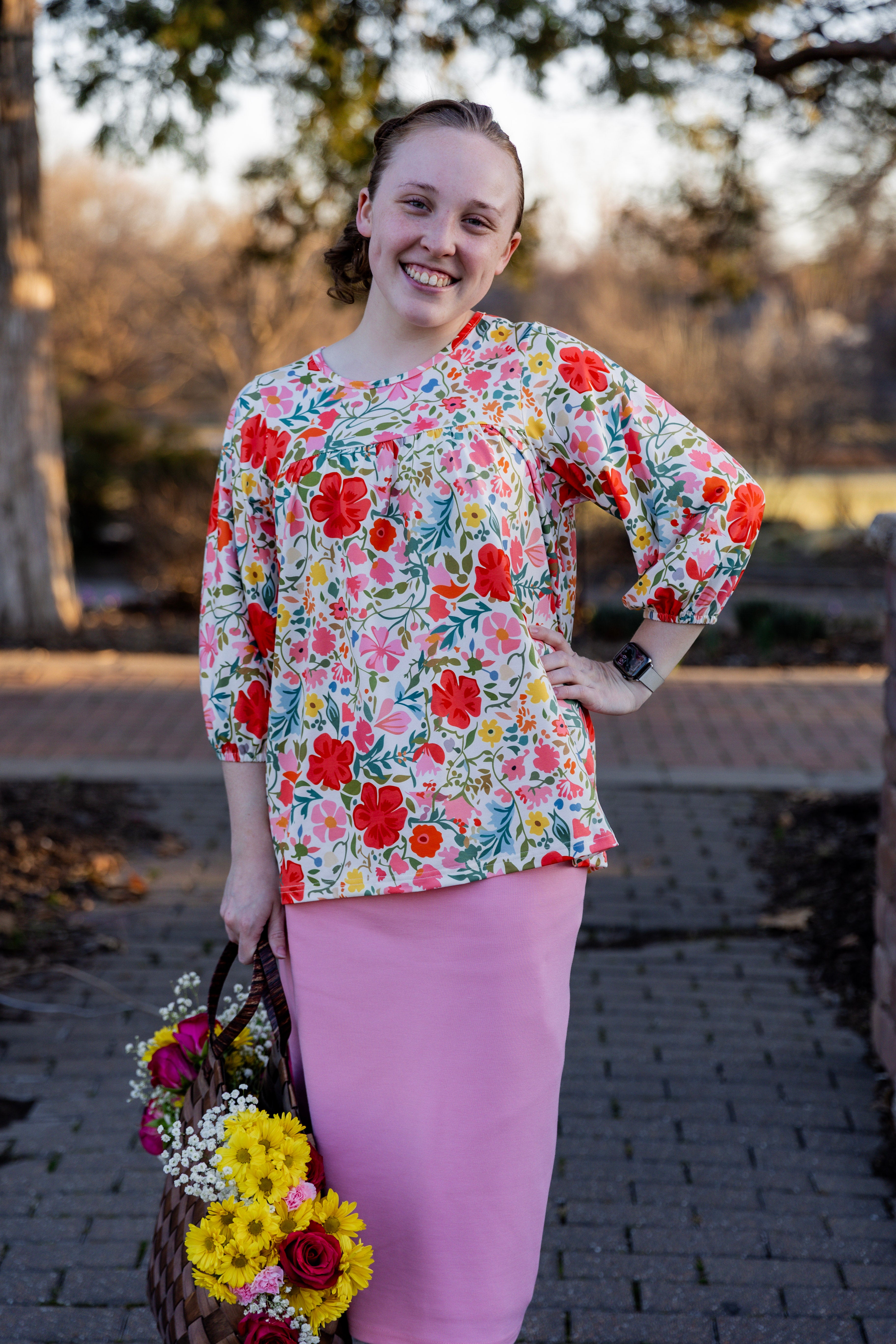 3/4 bubble sleeve modest beautiful print top 