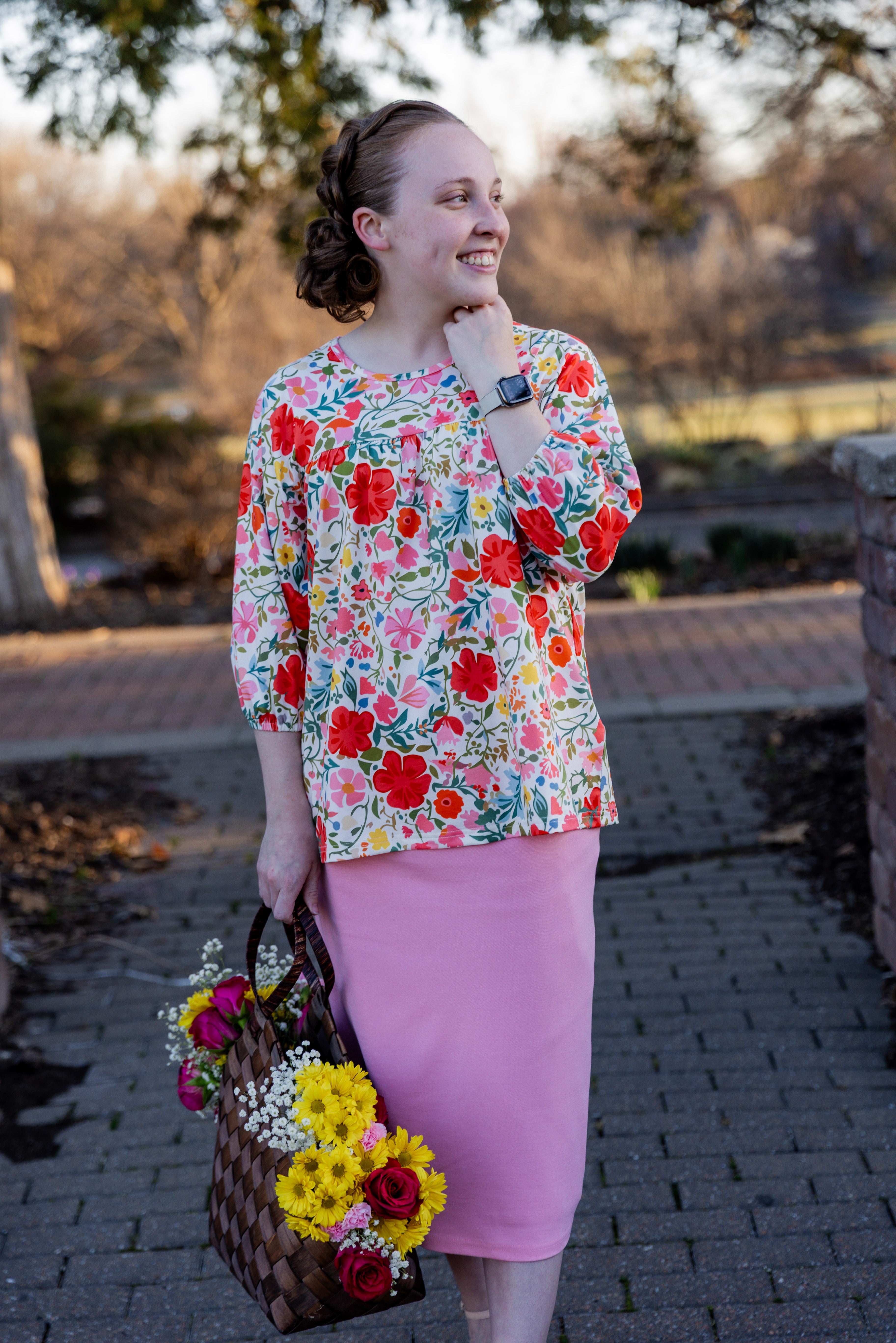 3/4 bubble sleeve modest beautiful print top 