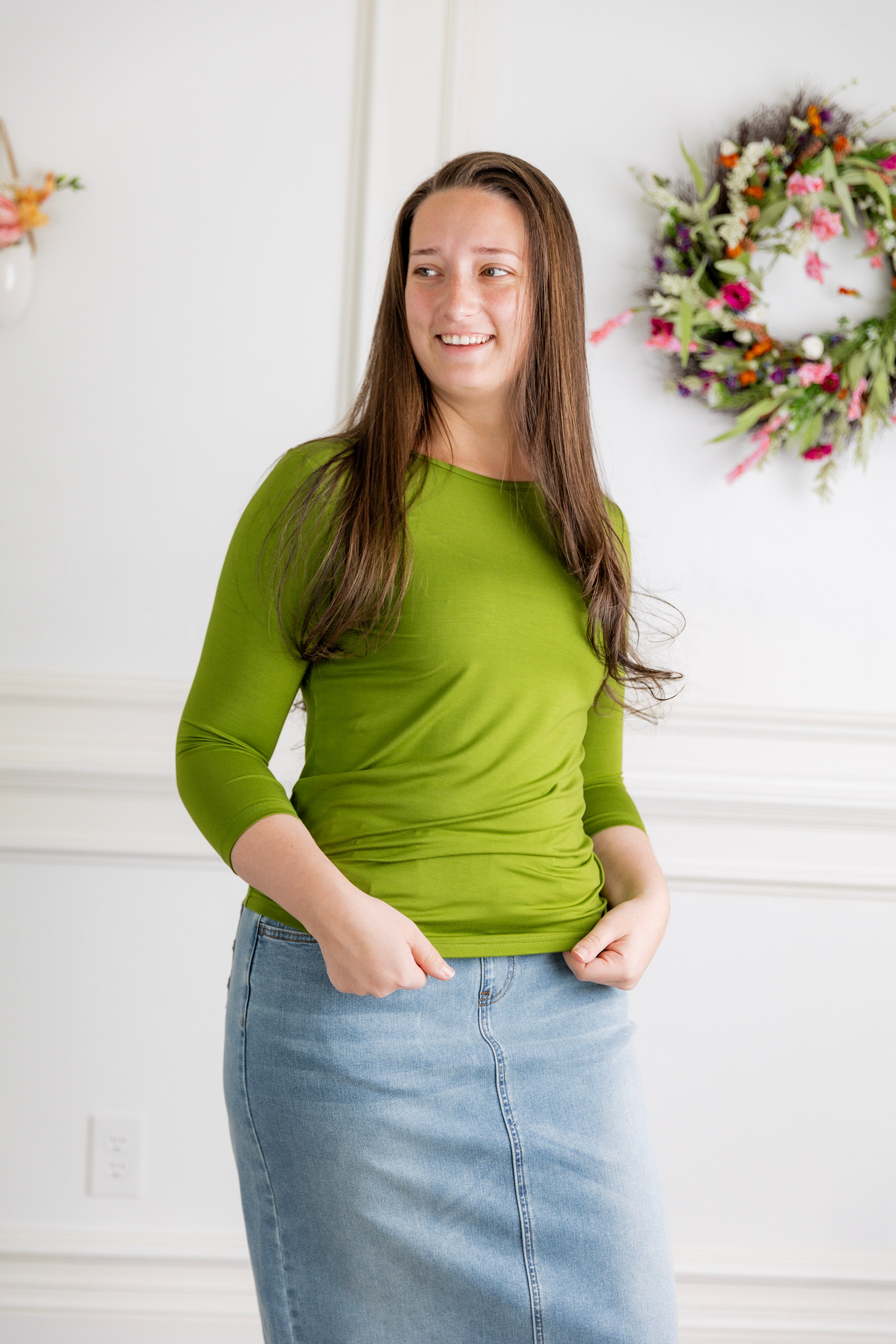 modest denim skirts in 31" length 