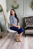 Model wearing the Nuggles® Lucia Top in Cottage Blue