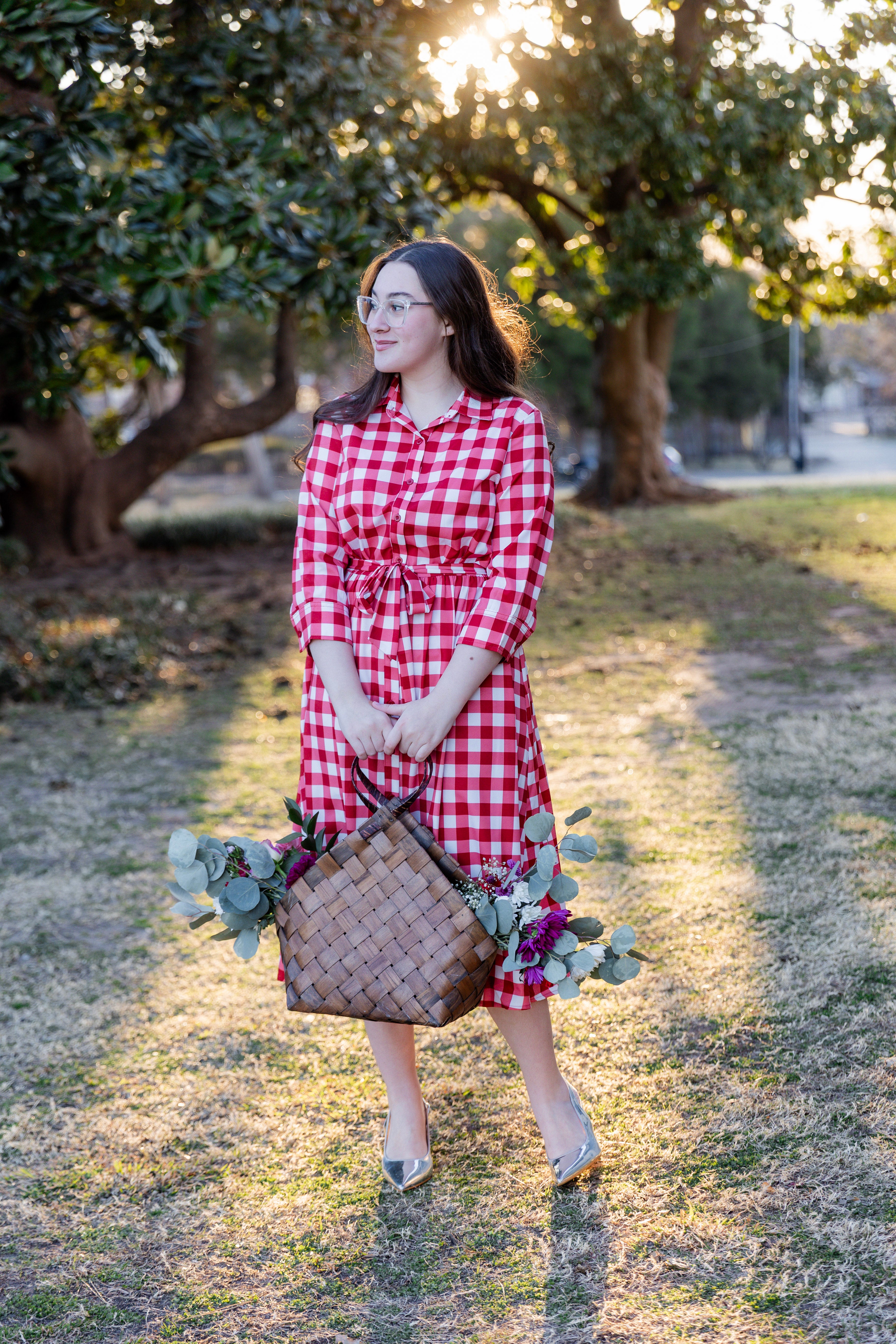 Model wearing the Nuggles® Rachel Dress in Cherry Jam