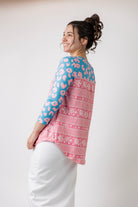 modest comfy 3/4 sleeve top pretty prints 