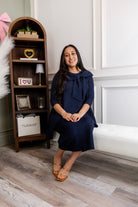 Model wearing Nuggles® 31' Eleanor Skirt in Navy