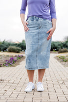 modest denim skirts in 31" length 