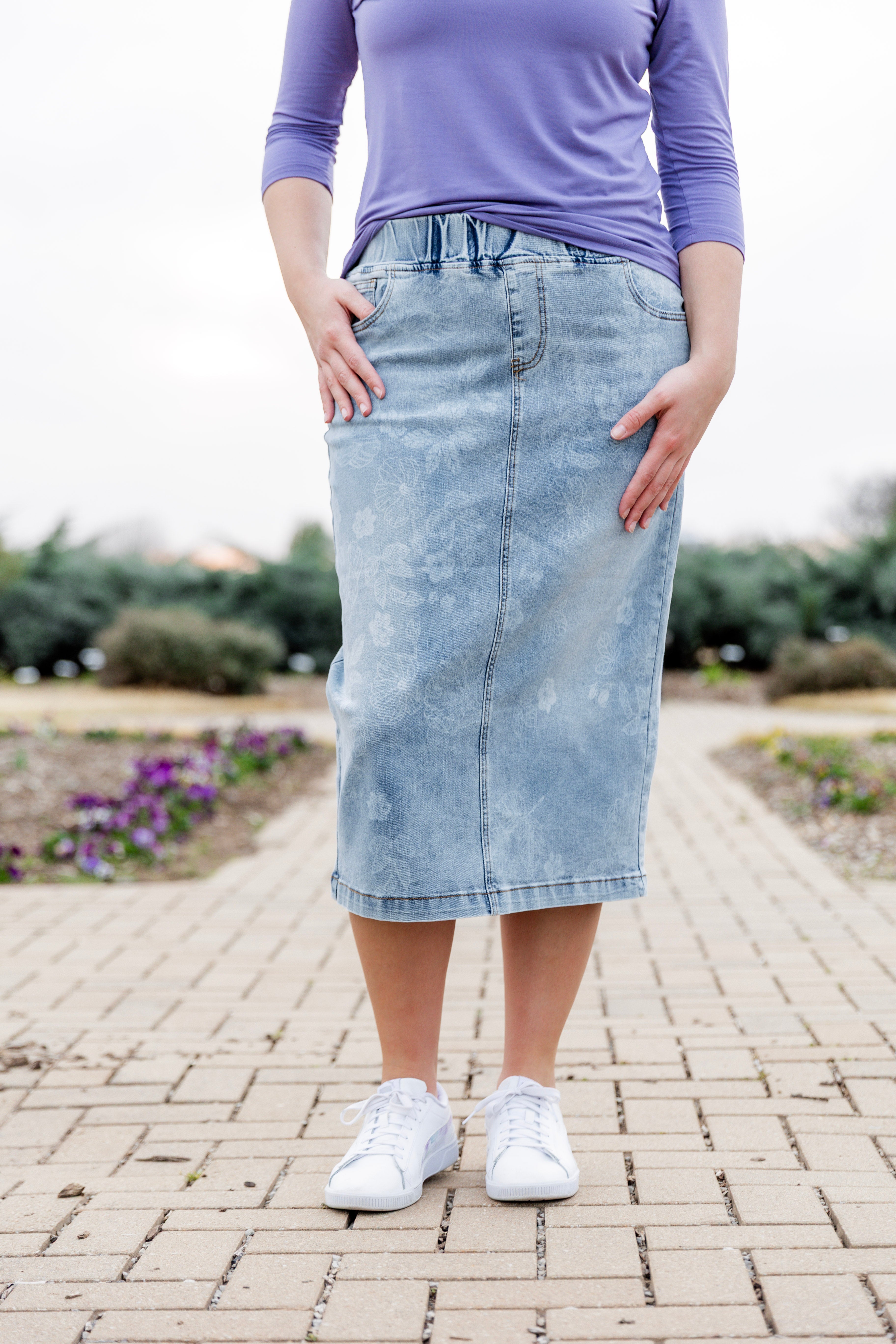 modest denim skirts in 31" length 
