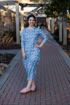 3/4 sleeve modest dress with pockets pretty prints