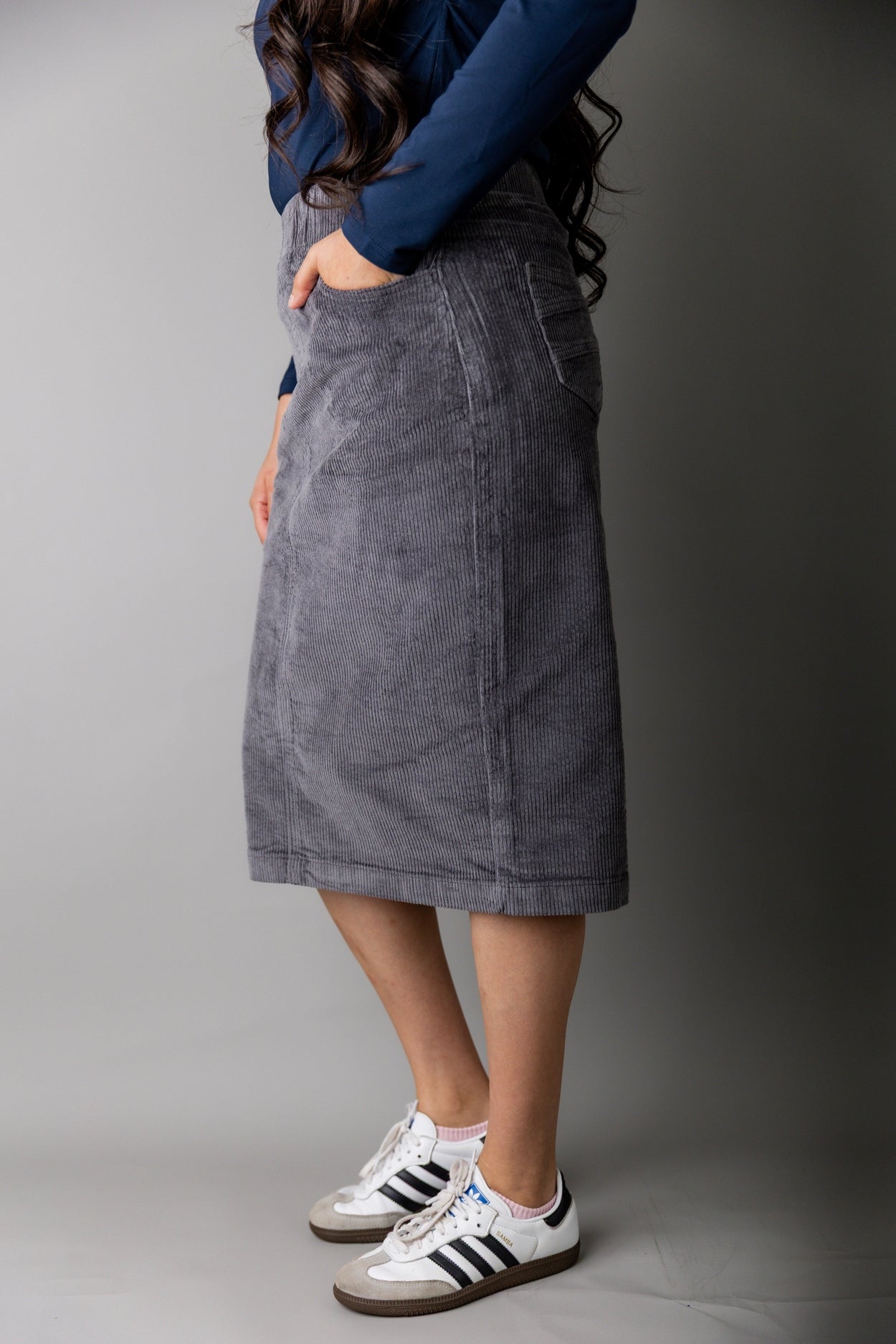 27" Corduroy Skirt in Grey-Blue - Final Sale nuggles-clothing