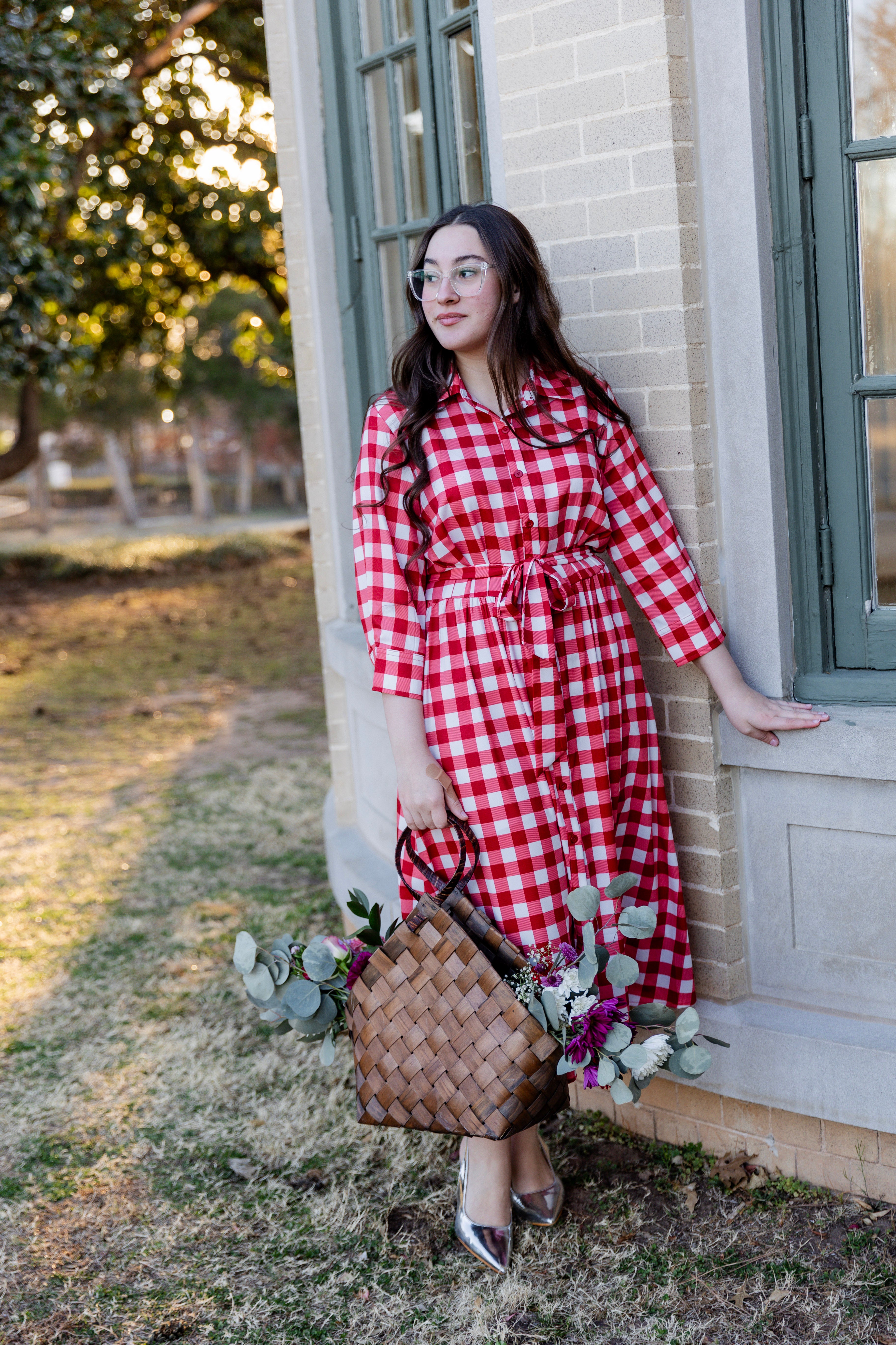 Model wearing the Nuggles® Rachel Dress in Cherry Jam