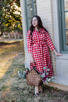 Model wearing the Nuggles® Rachel Dress in Cherry Jam