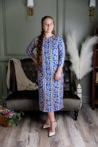 Model wearing Nuggles®  original midi layering dress in print