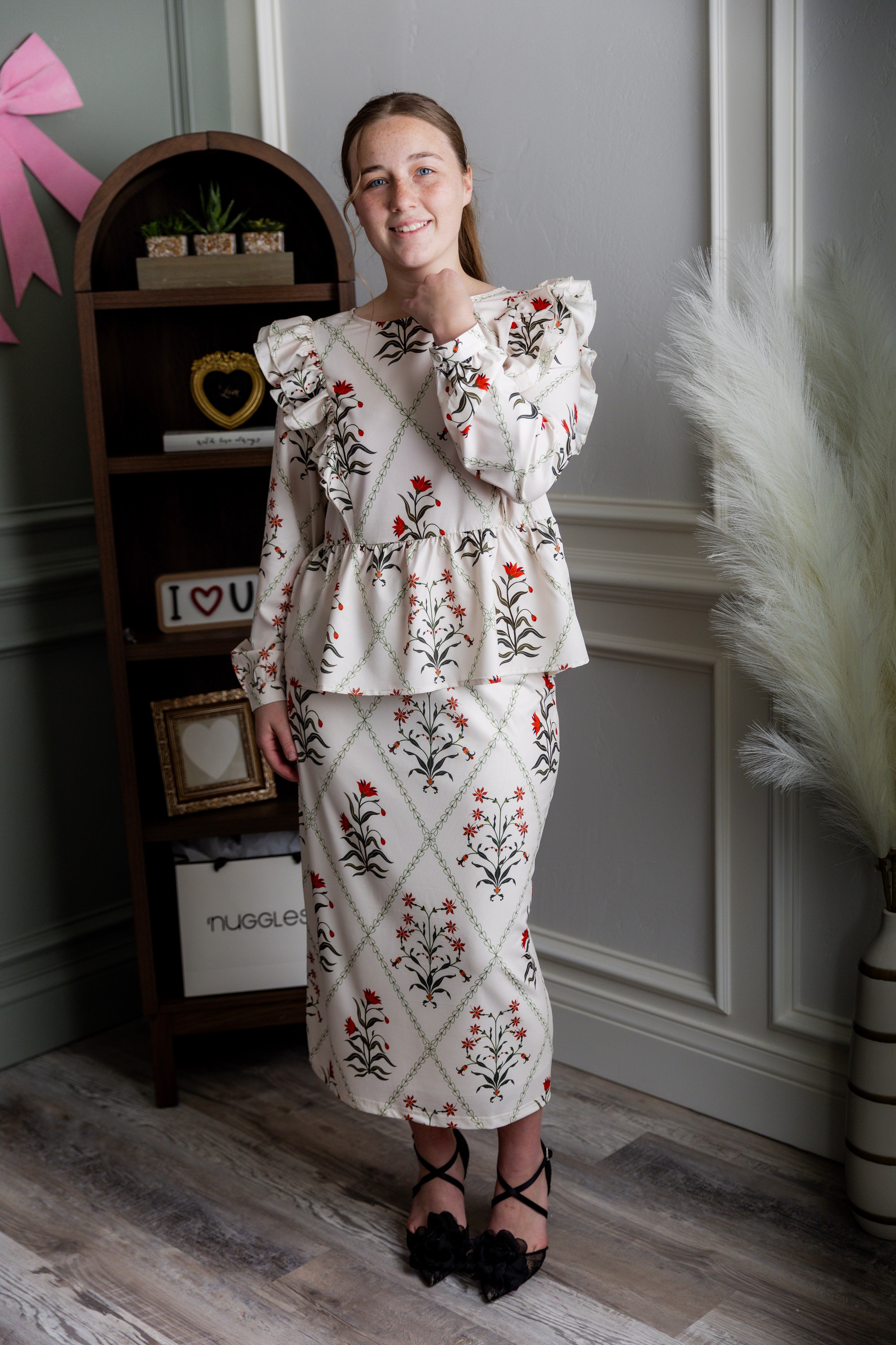 Model wearing Nuggles® Rae Top in Ivory Spring