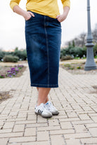 modest denim skirts in 31" length 