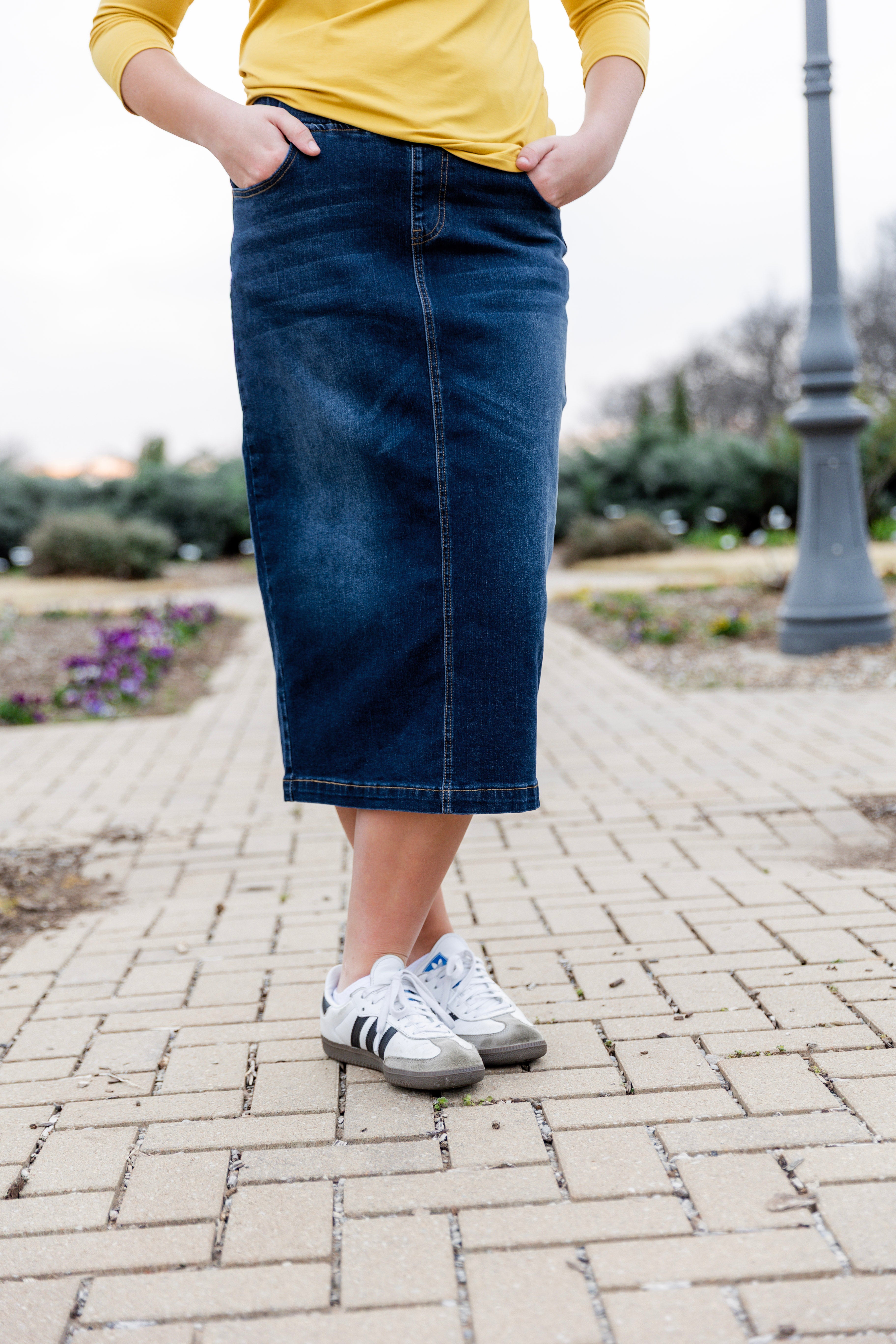 modest denim skirts in 31" length 