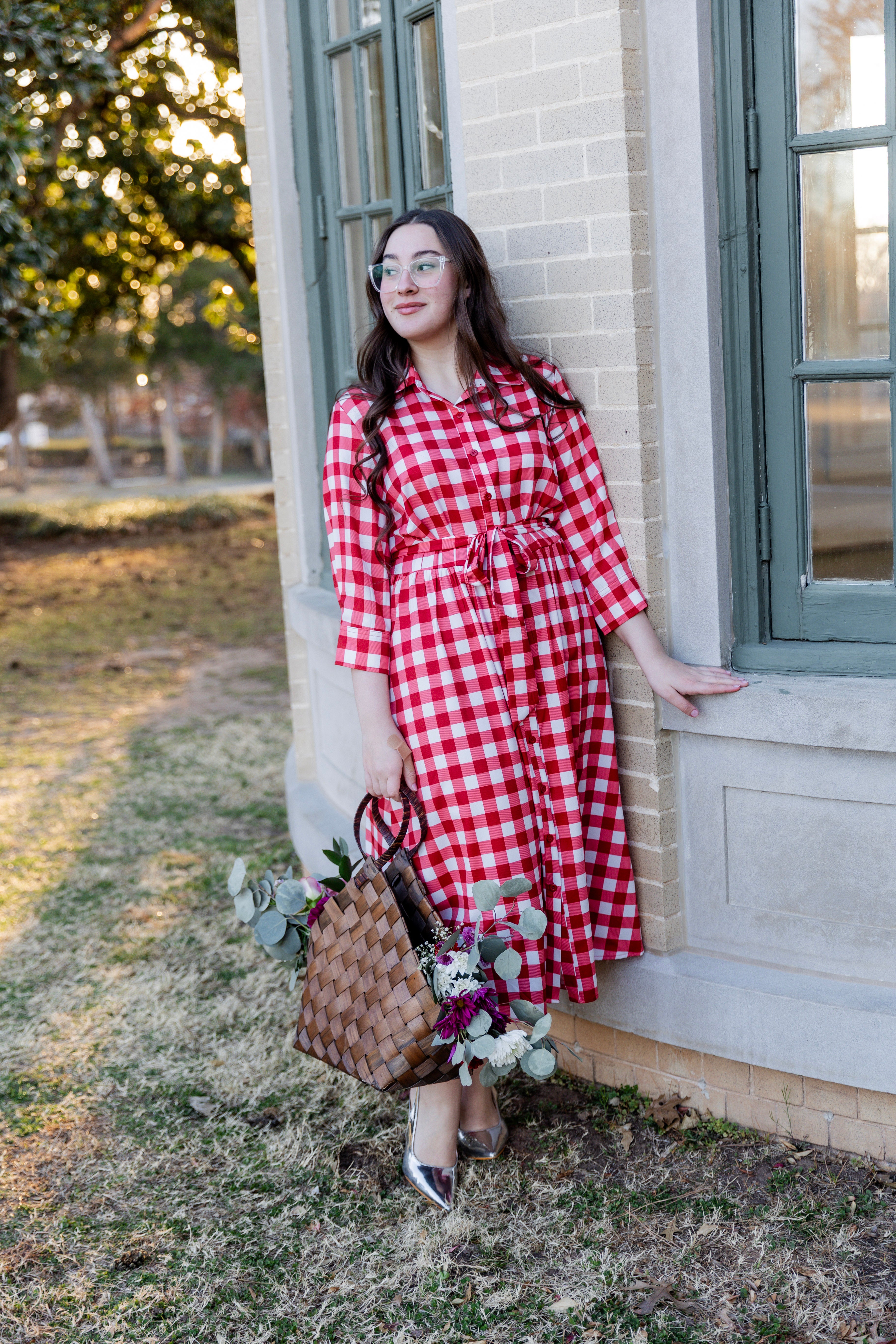 Model wearing the Nuggles® Rachel Dress in Cherry Jam