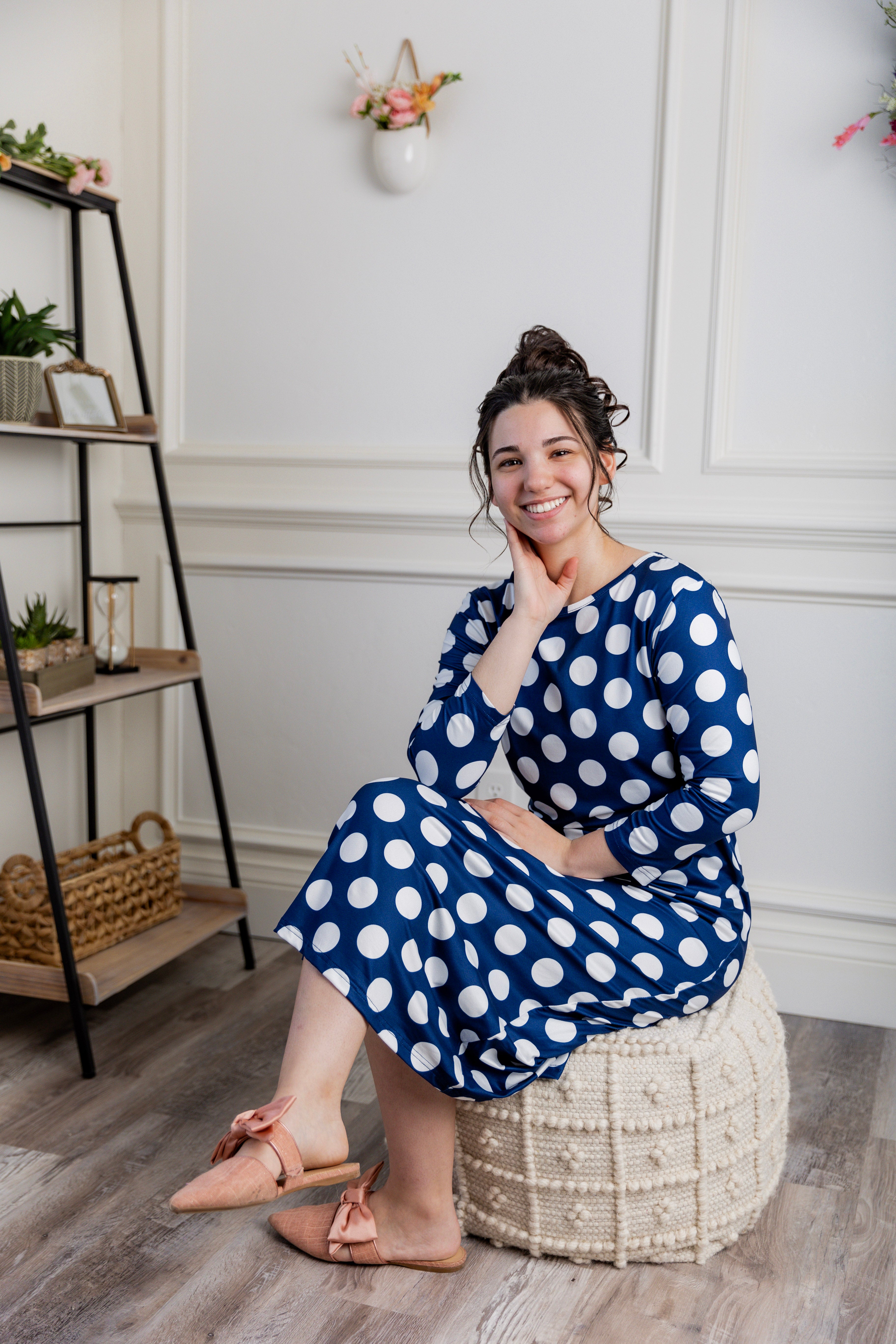 Model wearing  Nuggles® Original Style Midi Layering Dress in soft cotton knit