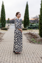 modest maxi dress pretty prints with 3/4 sleeve