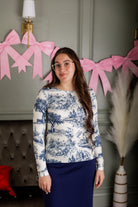 Model wearing Nuggles® Essential Long Sleeve Tee in Storybook Stroll