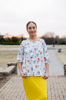 3/4 bubble sleeve modest beautiful print top 