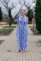 modest maxi dress pretty prints with 3/4 sleeve