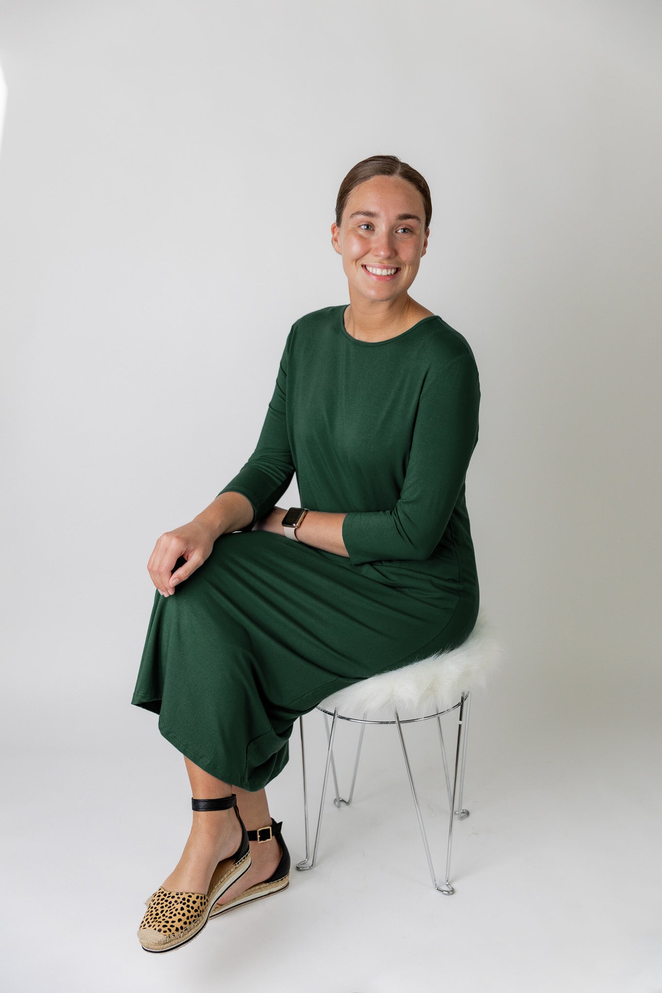 Model wearing  Nuggles® Original Style Midi Layering Dress in soft cotton knit