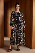 Model wearing Nuggles®  Addison Dress in Midnight Safari