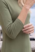 Model wearing Nuggles® Maxi Layering  Dress in Army Green
