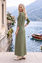 Model wearing Nuggles® Maxi Layering  Dress in Army Green