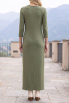 Model wearing Nuggles® Maxi Layering  Dress in Army Green