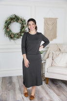Model wearing  Nuggles® Original Style Midi Layering Dress in soft cotton knit