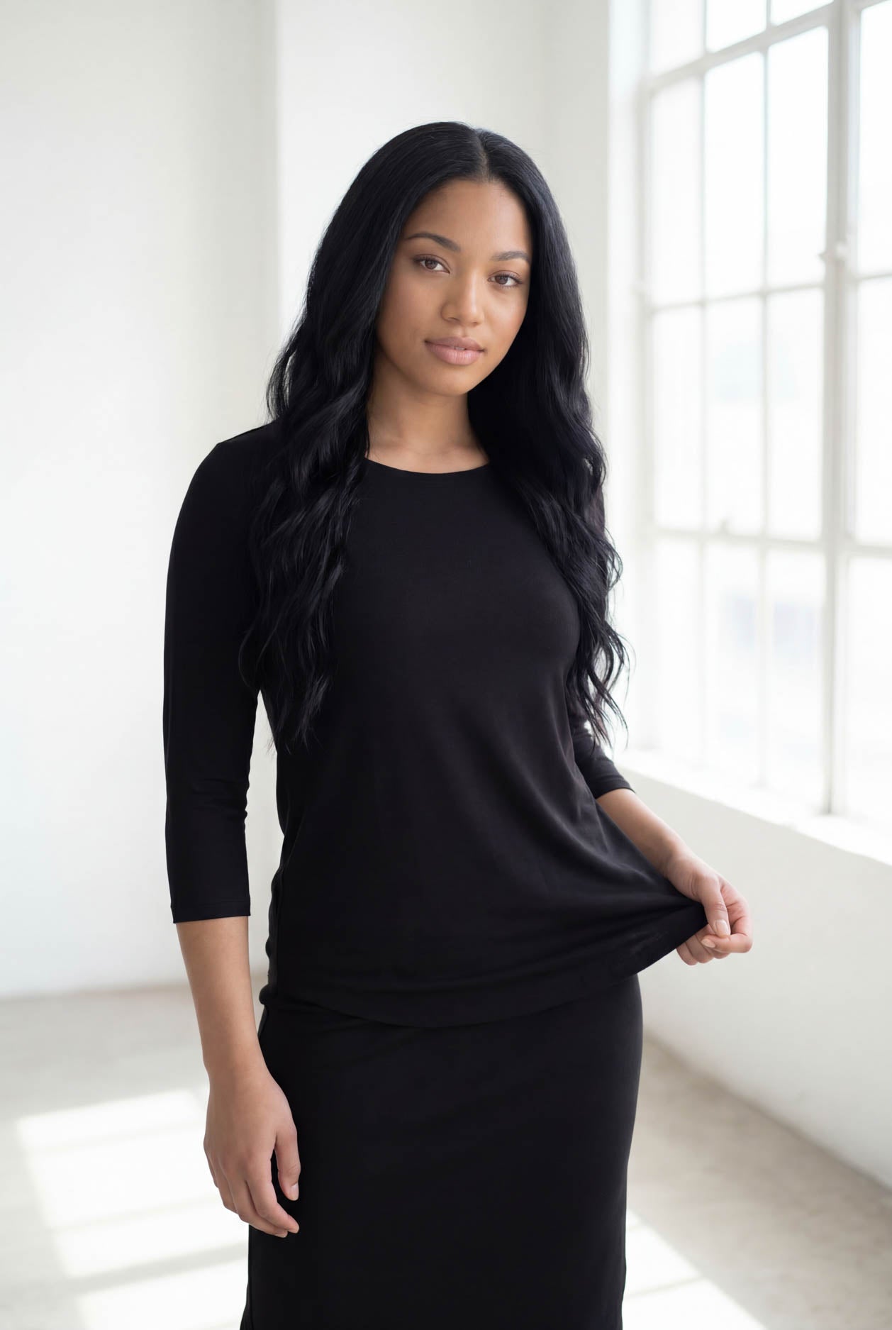 Essential 3/4 Tee in Black nuggles-clothing