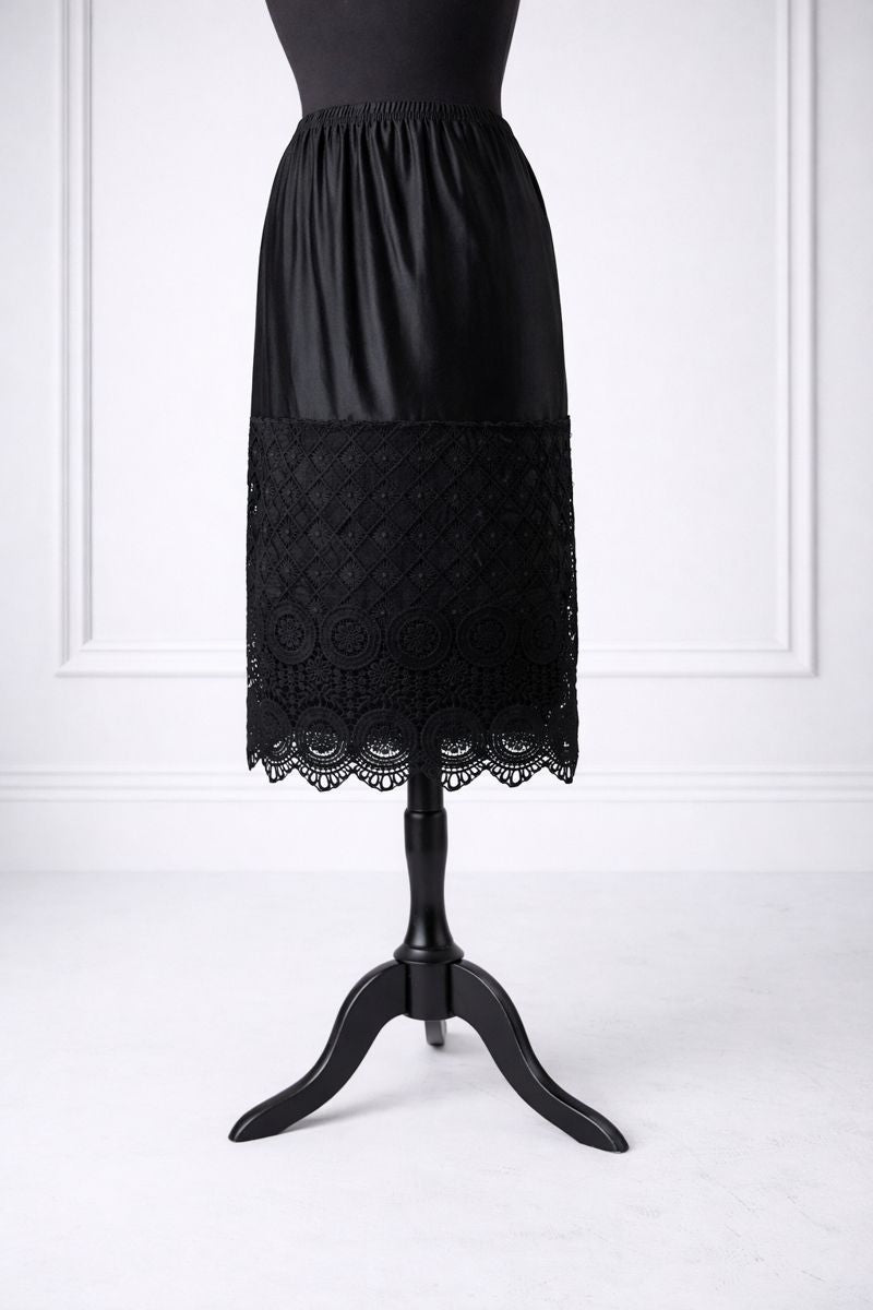 Our modest Nuggles® 27" crochet lace slip in Black