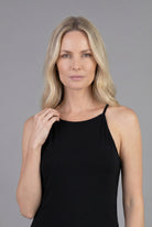 Nuggles modest Camisole Slip Dress in Black, smooth sleeveless midi layering dress, plus-size