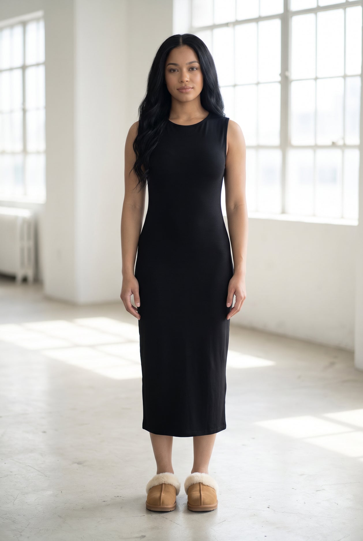 Nuggles Tank Midi Layering Dress – Black