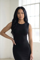 Model wearing Nuggles® Tank Midi Dress in Black