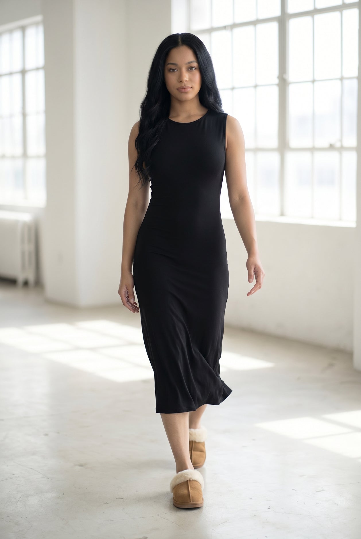 Tank Midi Layering Dress in Black nuggles-clothing