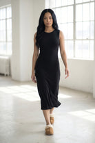 Model wearing Nuggles® Tank Midi Dress in Black