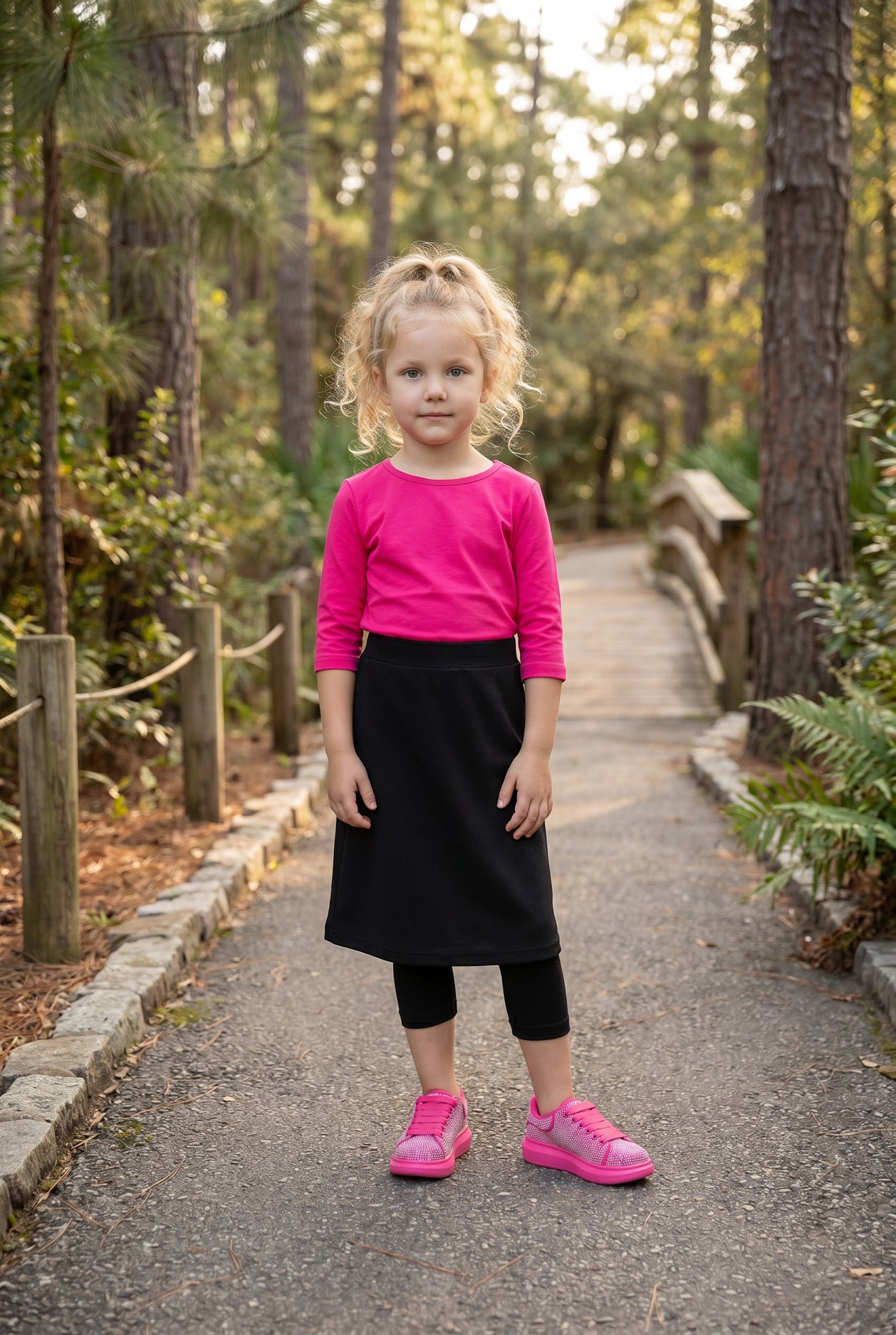 Model wearing Nuggles® Girls All-Sport Skirt in Black