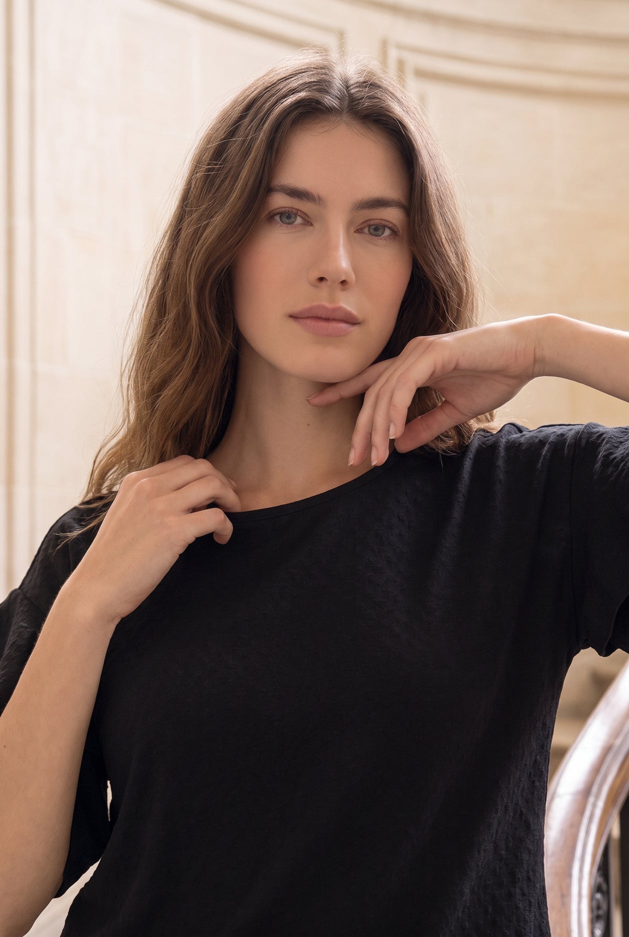 Model wearing Nuggles®  Helena Top in Black