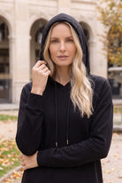 Model wearing Nuggles®   Hoodie Dress in Black