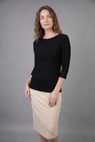 Model wearing Nuggles® 3/4 Essential Ribbed Tee in Black