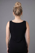Model wearing Nuggles® Wide Neck Tank in Black