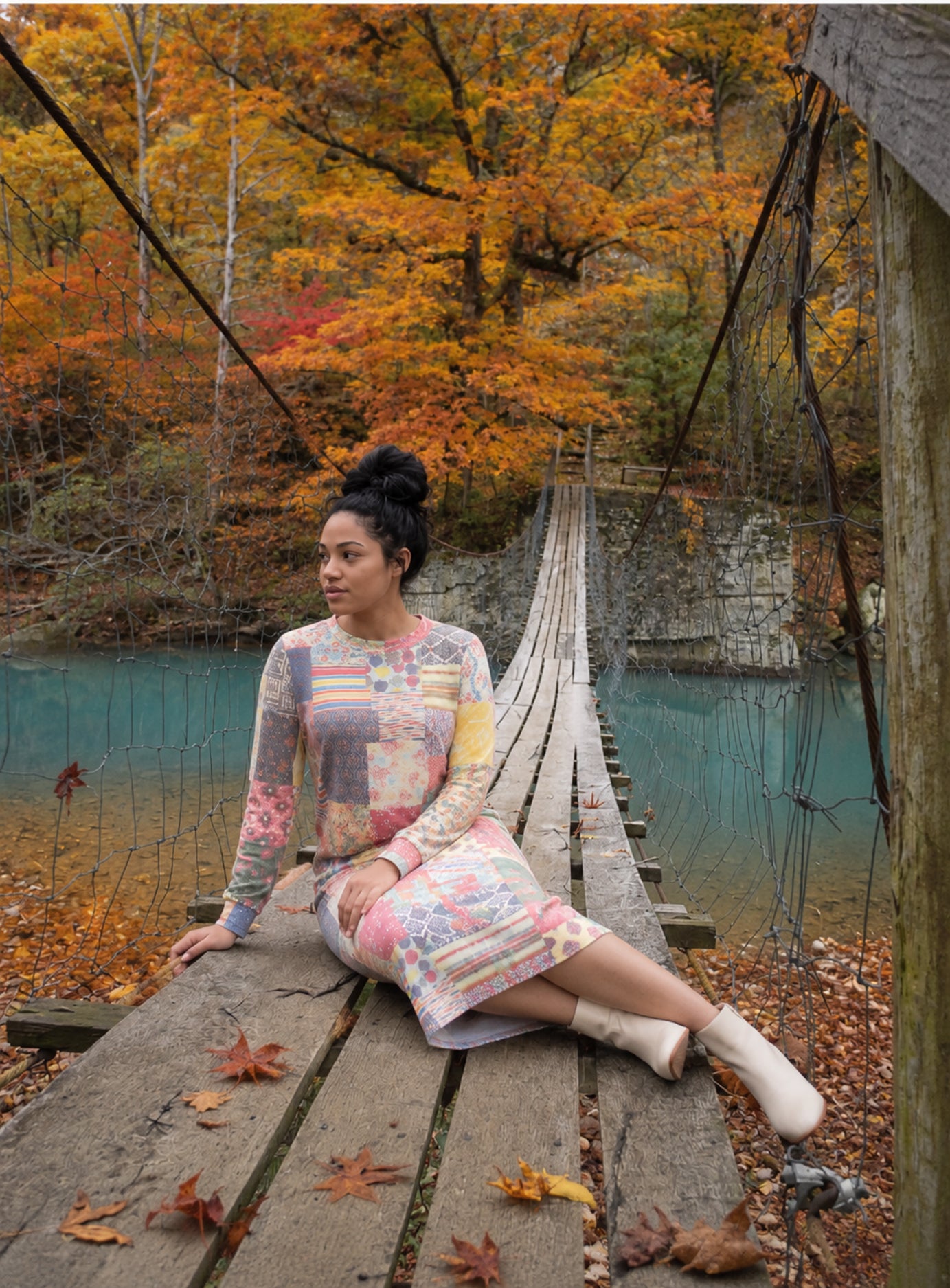 Model wearing Nuggles®  Iris Sweater Shirt in Boho Mosaic