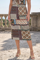 Model wearing Nuggles® 31" Lexi Skirt in Boho Patchwork