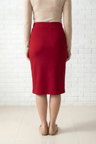 Model wearing Nuggles® 25" Relaxed Midi Skirt in Brick Red