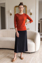 Model wearing Nuggles®  Essential 3/4 Sleeve Tee in Burnt Orange