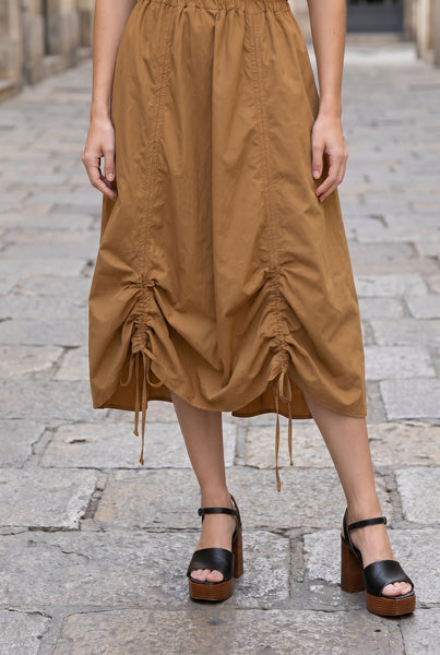 Oriana Skirt Camel | Adjustable Modest Midi Skirt for All-Day Wear
