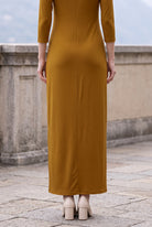 Model wearing Nuggles® Maxi Layering  Dress in Camel