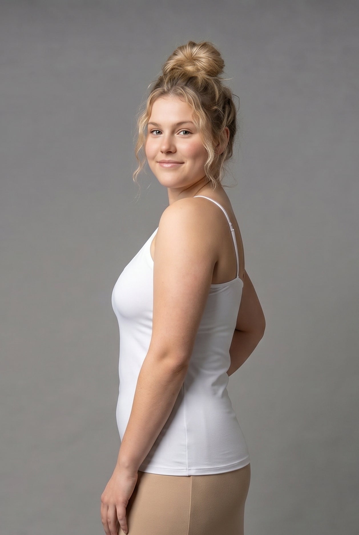 Model wearing Nuggles® Camisole in White