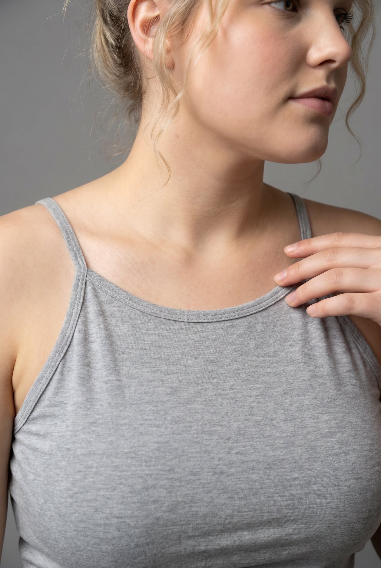 Model wearing Nuggles® Camisole in Heather Gray